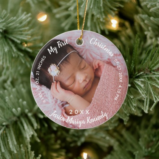 Baby's 1. Weihnachtsjubiläum Geburtsstat Baby Name Keramik Ornament (Baum)