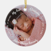 Baby's 1. Weihnachtsjubiläum Geburtsstat Baby Name Keramik Ornament (Vorne)