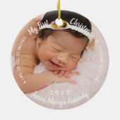 Baby's 1. Weihnachtsjubiläum Geburtsstat Baby Name Keramik Ornament (Hinten)