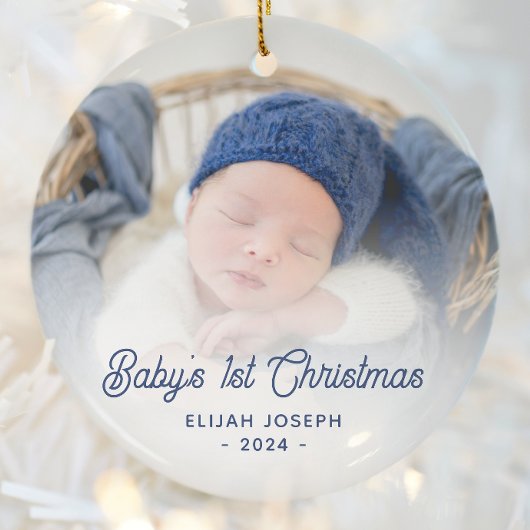 Baby's 1. Weihnachtskript Navy Blue Retro Foto Keramik Ornament