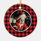 Babys 1. Weihnachtsrot & Black Buffalo Kariert Keramik Ornament (Vorne)