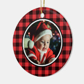 Babys 1. Weihnachtsrot & Black Buffalo Kariert Keramik Ornament (Links)