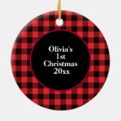 Babys 1. Weihnachtsrot & Black Buffalo Kariert Keramik Ornament (Hinten)