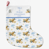 Baby's 1. Weihnachtswasserfarbe Name für Ihm Blue Großer Weihnachtsstrumpf (Vorderseite)