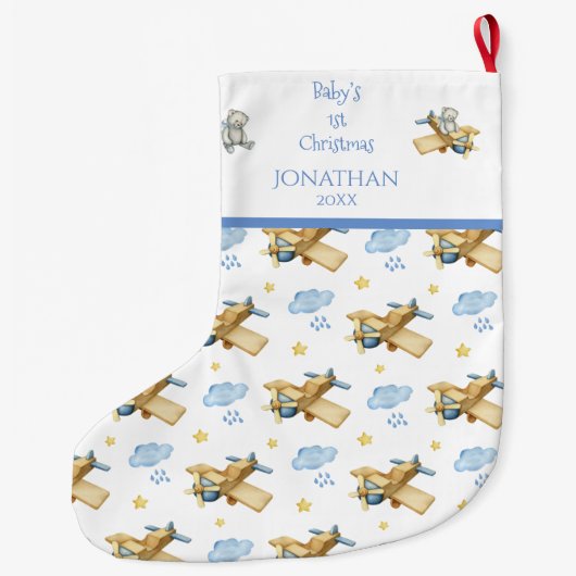 Baby's 1. Weihnachtswasserfarbe Name für Ihm Blue Großer Weihnachtsstrumpf (Rückseite)