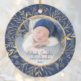 Babys 1. Weihnachtszeit Foto Gold Foliage Navy Blu Keramik Ornament