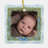 Baby's 1st Christmas Blue Gingham Foto Keramikornament (Vorderseite)