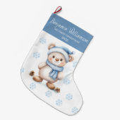 Baby's 1st Christmas Blue Snowflakes Bear Großer Weihnachtsstrumpf (Vorderansicht (hängend))