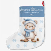 Baby's 1st Christmas Blue Snowflakes Bear Großer Weihnachtsstrumpf (Rückseite)