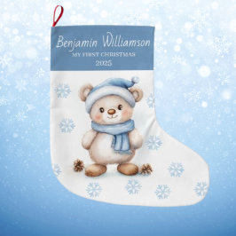 Baby's 1st Christmas Blue Snowflakes Bear  Großer Weihnachtsstrumpf