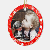Baby's 1st Christmas Photo with Pet Red Snowflakes Keramik Ornament (Links)
