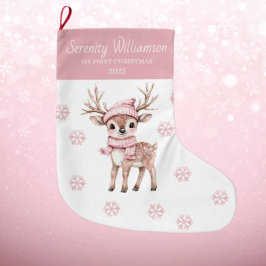 Babys 1st Christmas Pink Snowflakes Deer Woodland  Großer Weihnachtsstrumpf