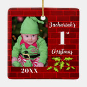 Baby's 1st Christmas Red Brick Keepake Keramikornament (Rückseite)