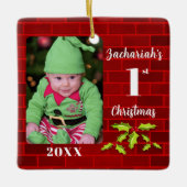Baby's 1st Christmas Red Brick Keepake Keramikornament (Vorderseite)