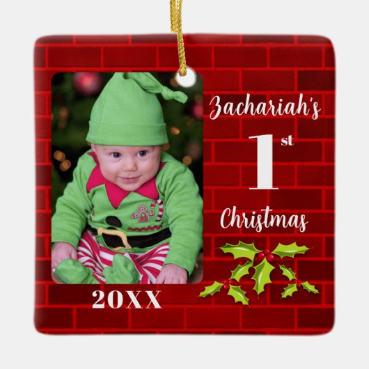 Baby's 1st Christmas Red Brick Keepake Keramikornament (Vorderseite)
