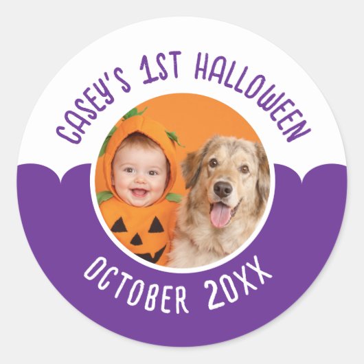 Baby's 1st Halloween Custom Photo Editable Text Runder Aufkleber (Vorderseite)