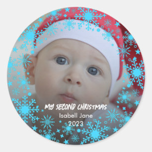 Baby's 2. Christmas Blue Snowflake Runder Aufkleber