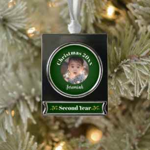 Babys 2. Weihnachts-Grüne Imitate Fabric Keepake Banner-Ornament Silber