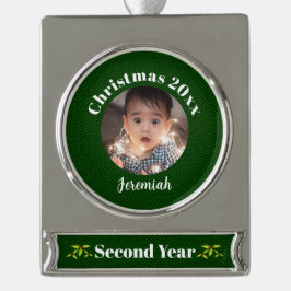 Babys 2. Weihnachts-Grüne Imitate Fabric Keepake Banner-Ornament Silber