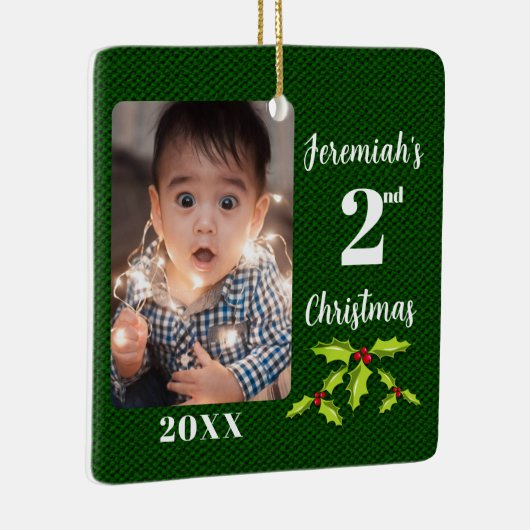 Babys 2. Weihnachts-Grüne Imitate Fabric Keepake Keramikornament (Rechts)