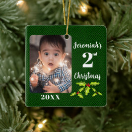 Babys 2. Weihnachts-Grüne Imitate Fabric Keepake Keramikornament