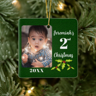 Babys 2. Weihnachts-Grüne Imitate Fabric Keepake Keramikornament