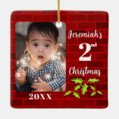 Baby's 2. Weihnachts Red Brick Keepake Keramikornament (Rückseite)