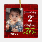 Baby's 2. Weihnachts Red Brick Keepake Keramikornament (Vorderseite)