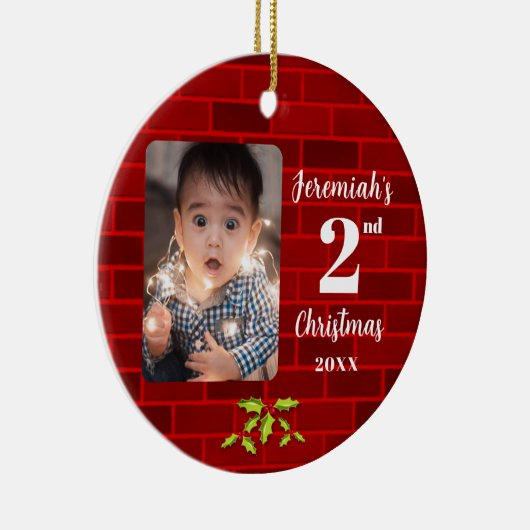 Baby's 2. Weihnachts Red Brick Round Keepake Keramik Ornament (Rechts)