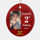 Baby's 2. Weihnachts Red Brick Round Keepake Keramik Ornament (Links)