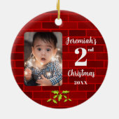 Baby's 2. Weihnachts Red Brick Round Keepake Keramik Ornament (Hinten)