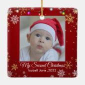 Baby's 2. Weihnachts Red Snowflake Ornament (Rückseite)