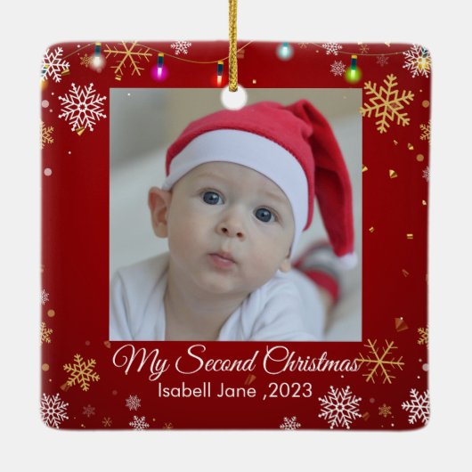 Baby's 2. Weihnachts Red Snowflake Ornament (Rückseite)