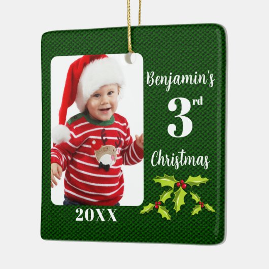 Baby's 3. Christmas Green Imitate Fabric Keepake Keramikornament (Links)