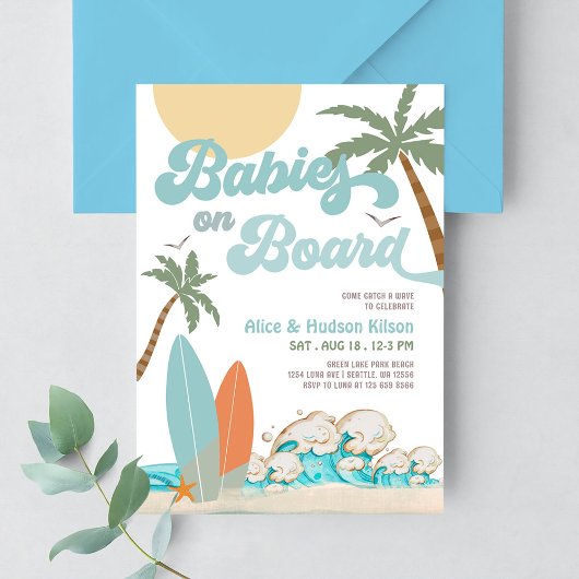 Babys an Bord Sprinkle Surf Surfing Baby Dusche Einladung
