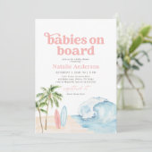 Babys an Bord Surf Twin Baby Shower Einladung (Stehend Vorderseite)