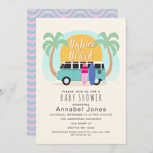 Babys an Bord Van Twins Baby Shower Einladung (Vorne/Hinten)