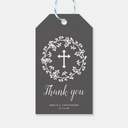 Baby's Atem Christening Danke Tag Geschenkanhänger (Vorderseite)