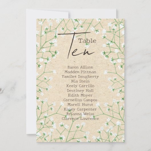 Babys Atem Hochzeitssitzplan Tischnummer 10 (Vorderseite)