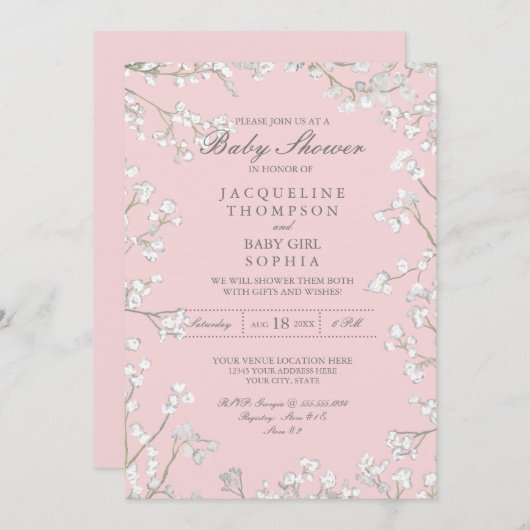 Babys Atemluft Blume Wreath Rustic Girl Babydusche Einladung (Vorne/Hinten)