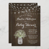 Babys Atemmason Jar Rustic Wood Baby Dusche Einladung (Vorne/Hinten)