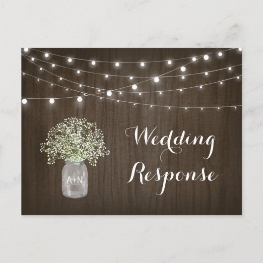 Babys atmen Mason Jar Rustic Lights Wedding RSVP Postkarte (Vorderseite)