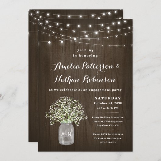 Babys atmen Mason Jar Rustikale Engagement Partei Einladung (Vorne/Hinten)