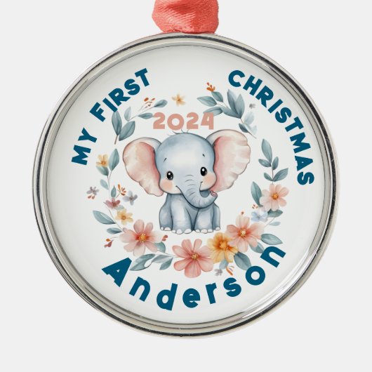Baby's Boy First Christmas Niedlich Elephant Ornament Aus Metall (Vorne)