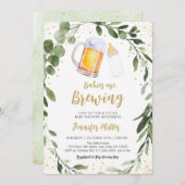 Babys brauen Grünpflanzen Zweiwindusche Einladung (Vorne/Hinten)