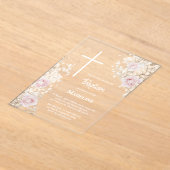 Baby's Breath and pink roses Baptism Acryleinladungen (Ablage )