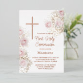 baby's breath and pink roses First Communion Folieneinladung (Stehend vorne)