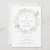 Baby's Breath and Purple Roses Baptism Invitation Einladung (Vorderseite)