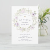 Baby's Breath and Purple Roses Baptism Invitation Einladung (Stehend Vorderseite)