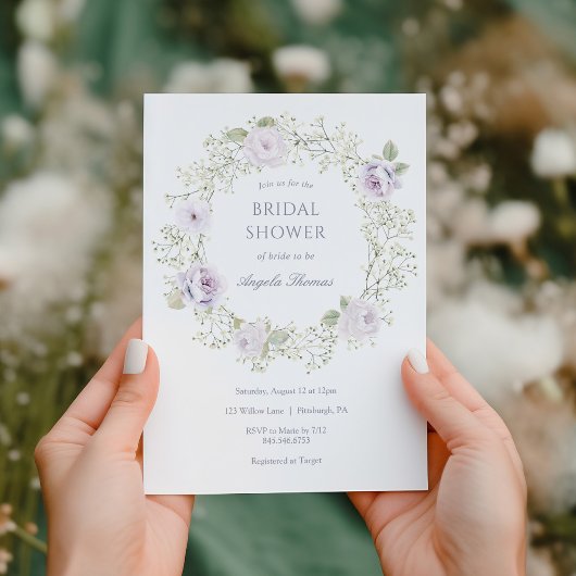 Baby's Breath and Purple Roses Bridal Shower Einladung